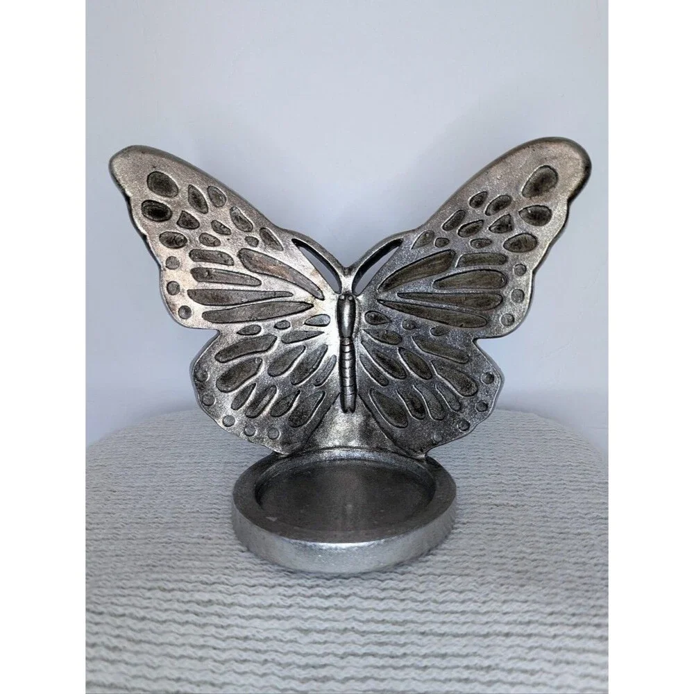 Silver Butterfly Candle Holder Trinket Dish